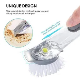Lexazo Automatic Liquid Tank Kitchen Utensils Sink Cleaning Brush Scrubber| Dish Bowl Washing Brush with Refill Liquid Soap Dispenser Handle Sponge with Wok Brush Kitchen Pot Cleaner Tool image 3