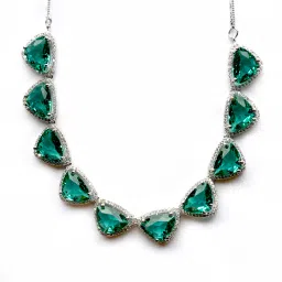 STILEADDA Designer Green Ad Necklace with Sparkling Cz Stones image 4