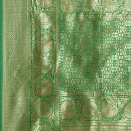 SHADOW & SAINING Green & Golden Ethnic Motifs Zari Silk Blend Banarasi Saree image 4