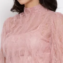 iki chic Pink Sheer Net Regular Top image 2