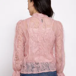 iki chic Pink Sheer Net Regular Top image 4