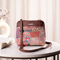 ZOUK Ethnic Motifs Printed Structured Sling Bag-picture-2