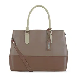 Toteteca Beige Colourblocked PU Structured Shoulder Bag with Tasselled-picture-11