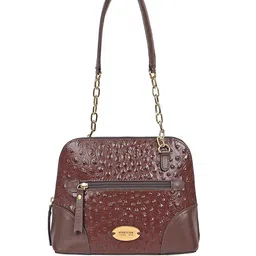 Hidesign Coffee Brown Textured Leather Structured Shoulder Bag-picture-42