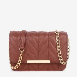 Black Spade Brown Textured Structured Sling Bag with Quilted-picture-25