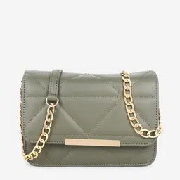 Black Spade Olive Green Textured Structured Sling Bag with Quilted-picture-33