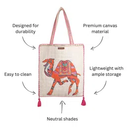MASQ Off White Printed Structured Tote Bag image 4
