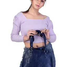 Mast & Harbour Navy Blue Textured Structured Shoulder Bag image 4