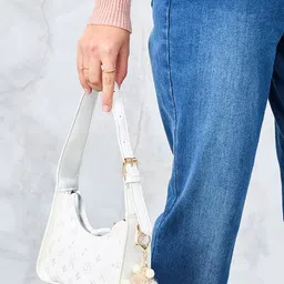 Styli White Printed Bucket Shoulder Bag With Tasells image 5