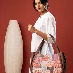 ZOUK Ethnic Motifs Printed Oversized Structured Jute Shoulder Bag-picture-1