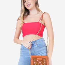 Black Spade Floral Embroidered Structured Sling Bag image 5