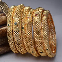 Sukkhi Set Of 6 Gold-Plated Stone-Studded Bangles image 1