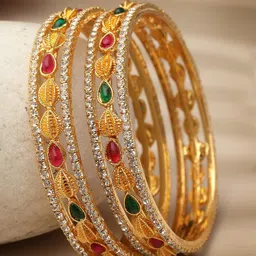 Sukkhi Set Of 2 Gold-Plated American Diamond-Studded & Beaded Bangle image 1