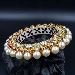 Anouk Red Gold Plated Pearl Studded Ethnic Rajasthani Bangles image 1
