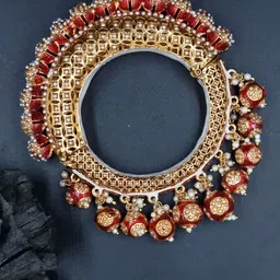 Anouk Gold Plated Pearl Studded Ethnic Rajasthani Bangles image 1