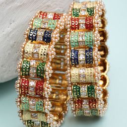 KARATCART Set Of 2 Gold-Plated & Red Stone Studded Rajwadi Bangle-picture-36