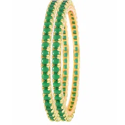 Runjhun Set of 2 Green & Gold-Toned Bangles image 2