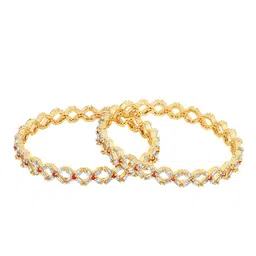 Yellow Chimes Set Of 2 Gold-Plated American Diamond Studded Bangles image 2