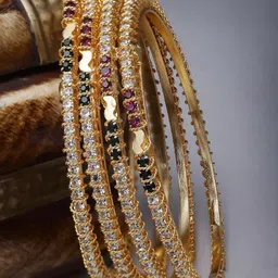 Sukkhi Set Of 4 Gold-Plated American Diamond-Studded Bracelet Bangles image 2