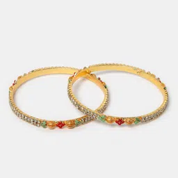 Sukkhi Set Of 2 Gold-Plated American Diamond-Studded & Beaded Bangle image 3