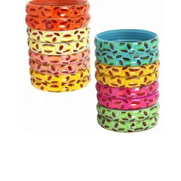 NMII Set Of 16 Leaves Printed Glass Bangles image 3