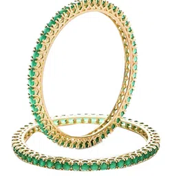 Runjhun Set of 2 Green & Gold-Toned Bangles image 3