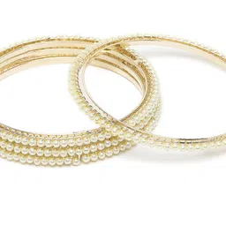 KARATCART Set of 4 Gold-plated Artificial Beads Studded Bangles image 4