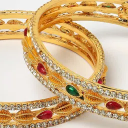 Sukkhi Set Of 2 Gold-Plated American Diamond-Studded & Beaded Bangle image 5
