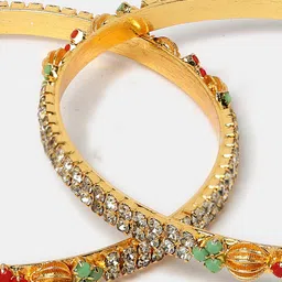 Sukkhi Set Of 2 Gold-Plated American Diamond-Studded & Beaded Bangle image 5