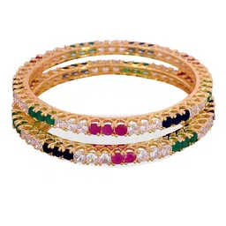 Runjhun Set Of 2 Gold-Plated & White CZ-Studded Bangles-picture-33