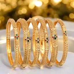LUCKY JEWELLERY Set Of 6 18K One Gram Gold-Plated Stone Studded Bangles-picture-50