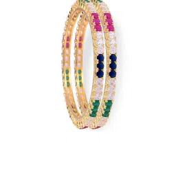 Runjhun Set Of 2 Gold-Plated & White CZ-Studded Bangles image 3