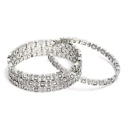 KARATCART Set of 4 Silver-Plated White AD Studded Bangles image 2