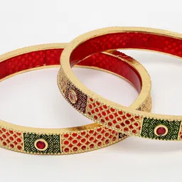NVR Set Of 2 Gold Plated Kundan Studded Traditional Bangles image 2