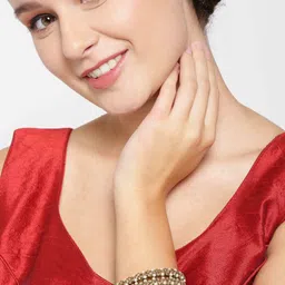 Priyaasi Set Of 2 Gold-Plated Brown & White Stone-Studded Pearl Beaded handcrafted Bangles image 1