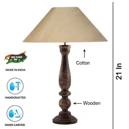 Devansh Off White & Brown Textured Wooden Traditional Frustum Table Lamp image 3