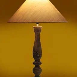 Devansh Off White & Brown Textured Wooden Traditional Frustum Table Lamp image 4