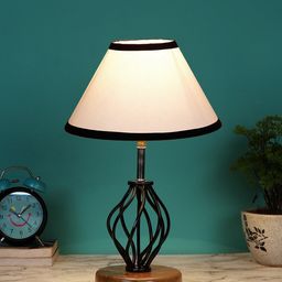 Devansh White & Black Solid Iron & Cotton Table Lamp-picture-12