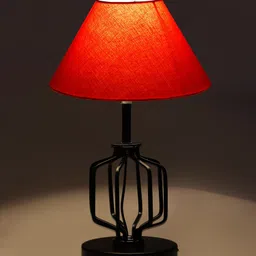 Devansh  Orange Colored  Cotton Table lamp With Iron Base image 3
