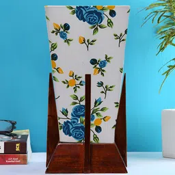 Devansh White Wooden Printed Contemporary Triangle Shaped Table Lamp image 3