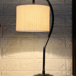 Devansh Off White & Black Textured Cotton Curvy Table Lamp With Iron Base image 5