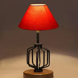 Devansh Orange Solid Table Lamps  With Wood Base image 2