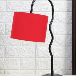 Devansh Red & Black Textured Cotton Zig Zag Curvy Table Lamp With Iron Base image 2