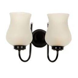 Devansh Black & White Dual Milky Glass Wall Mounted Lamp With Iron Base image 4