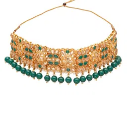 shining jewel - by shivansh Shining Jewel-By Shivansh Gold-Plated Green Kundan Studded & Pearl Beaded Jewellery Set image 2