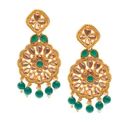 shining jewel - by shivansh Shining Jewel-By Shivansh Gold-Plated Green Kundan Studded & Pearl Beaded Jewellery Set image 3