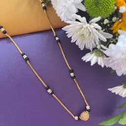 Digital Dress Room Women Gold Plated White & Black Stone Studded & Beaded South Indian Style Ball Mangalsutra-image-10