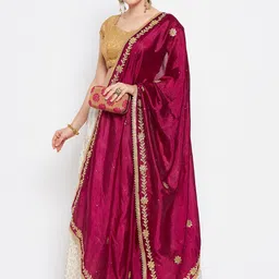 Clora Creation Women Burgundy & Gold-Toned Embroidered Dupatta image 3