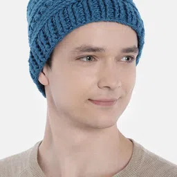 Magic Needles Men Blue Woollen Crochet Beanie image 1