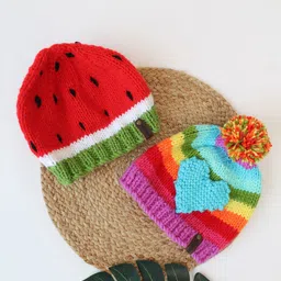 Woonie Kids Set Of 2 Colourblocked Acrylic Beanies-image-13